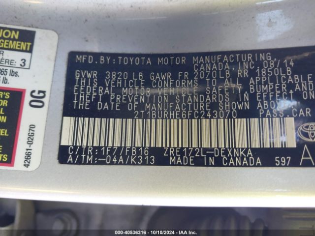 Photo 8 VIN: 2T1BURHE6FC243070 - TOYOTA COROLLA 