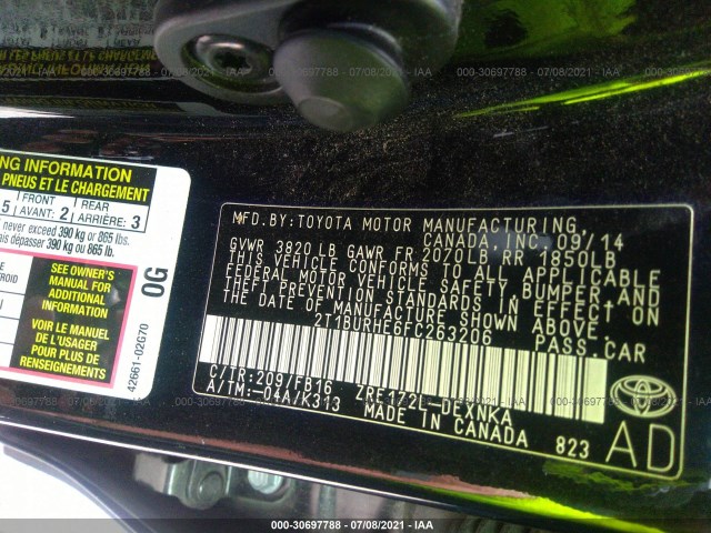 Photo 8 VIN: 2T1BURHE6FC263206 - TOYOTA COROLLA 