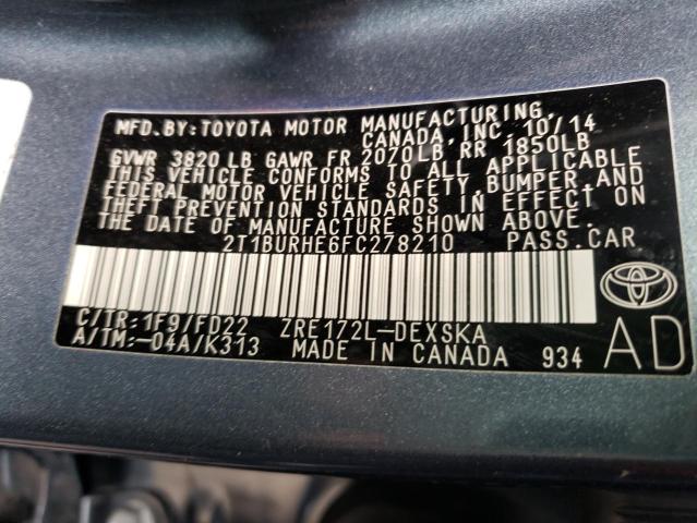 Photo 9 VIN: 2T1BURHE6FC278210 - TOYOTA COROLLA L 