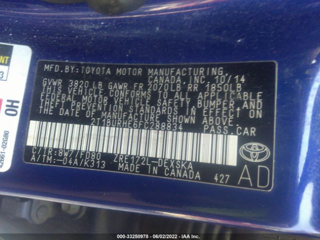 Photo 8 VIN: 2T1BURHE6FC288834 - TOYOTA COROLLA 