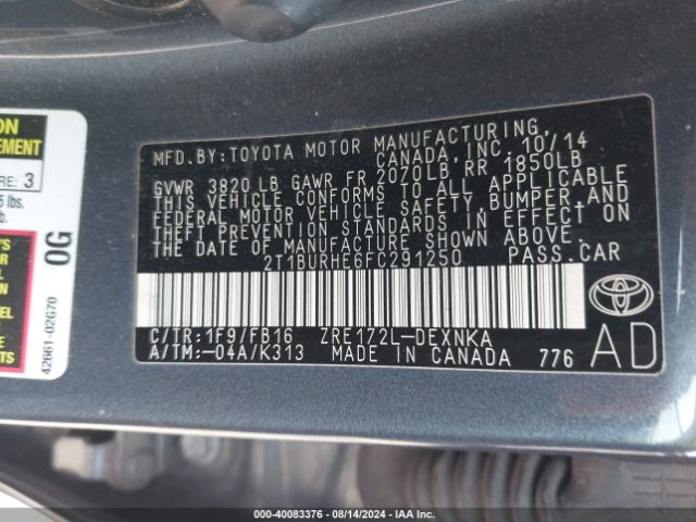 Photo 8 VIN: 2T1BURHE6FC291250 - TOYOTA COROLLA 