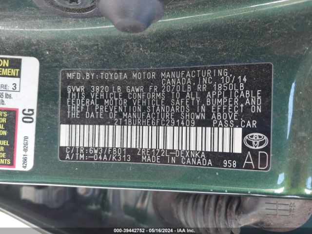 Photo 8 VIN: 2T1BURHE6FC291409 - TOYOTA COROLLA 