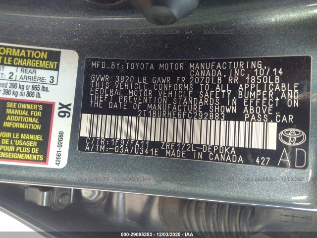 Photo 8 VIN: 2T1BURHE6FC292883 - TOYOTA COROLLA 