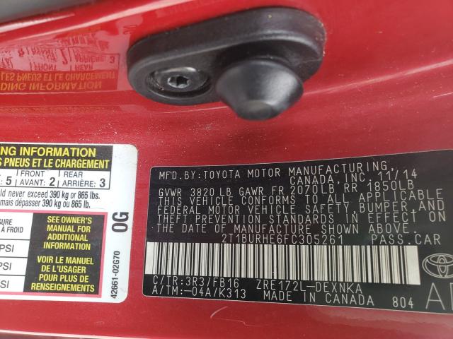 Photo 9 VIN: 2T1BURHE6FC305261 - TOYOTA COROLLA L 