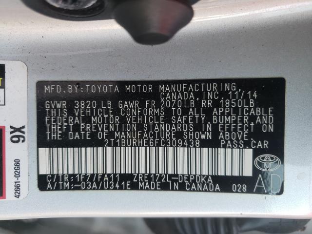 Photo 9 VIN: 2T1BURHE6FC309438 - TOYOTA COROLLA L 