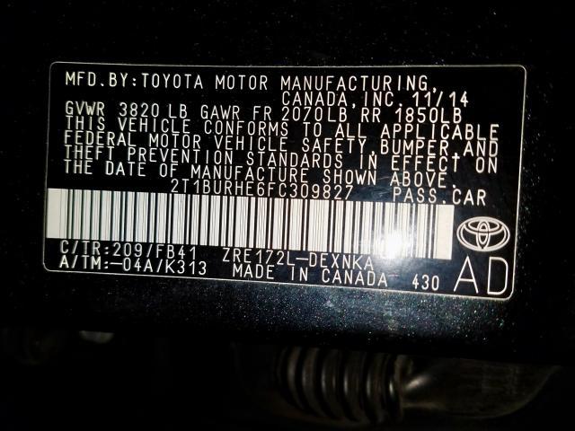 Photo 9 VIN: 2T1BURHE6FC309827 - TOYOTA COROLLA L 