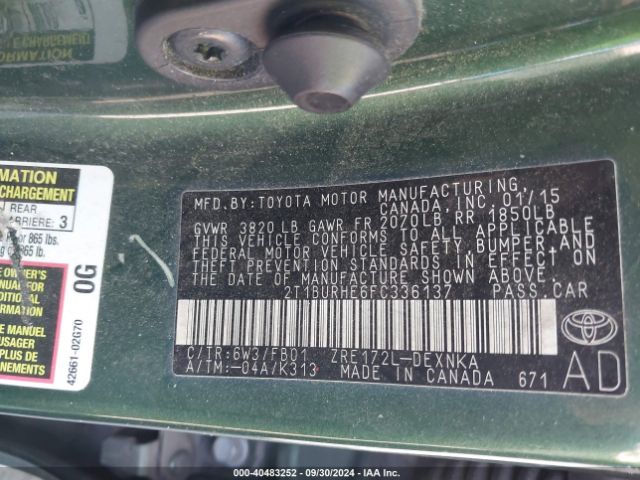 Photo 8 VIN: 2T1BURHE6FC336137 - TOYOTA COROLLA 