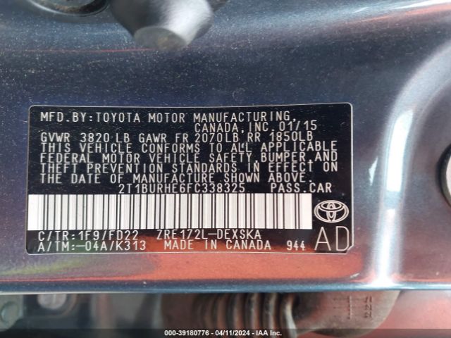 Photo 8 VIN: 2T1BURHE6FC338325 - TOYOTA COROLLA 