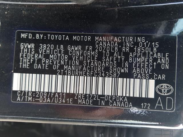 Photo 9 VIN: 2T1BURHE6FC343587 - TOYOTA COROLLA L 