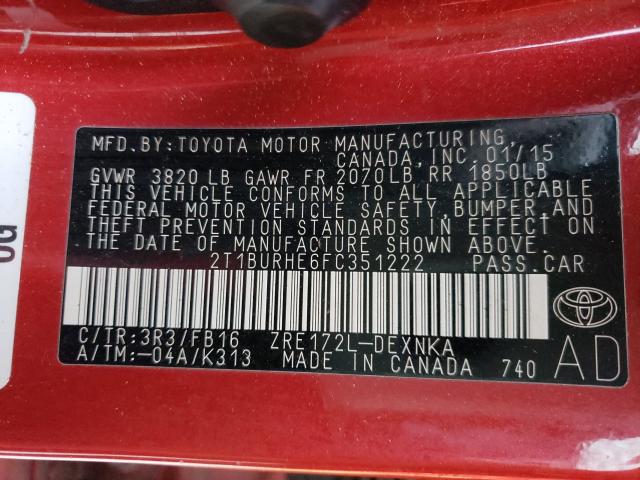 Photo 9 VIN: 2T1BURHE6FC351222 - TOYOTA COROLLA L 