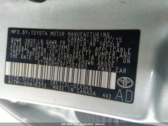 Photo 8 VIN: 2T1BURHE6FC357893 - TOYOTA COROLLA 