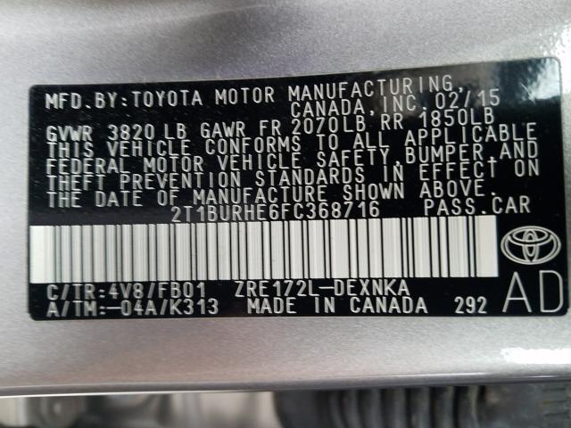 Photo 9 VIN: 2T1BURHE6FC368716 - TOYOTA COROLLA L 