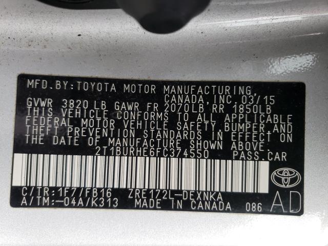 Photo 9 VIN: 2T1BURHE6FC374550 - TOYOTA COROLLA L 