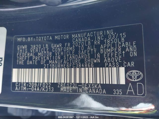 Photo 8 VIN: 2T1BURHE6FC384866 - TOYOTA COROLLA 