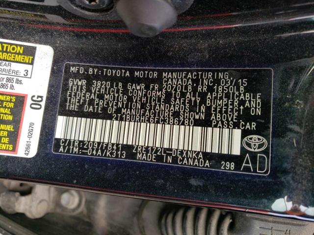 Photo 11 VIN: 2T1BURHE6FC386780 - TOYOTA COROLLA L 