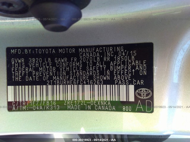 Photo 8 VIN: 2T1BURHE6FC416263 - TOYOTA COROLLA 