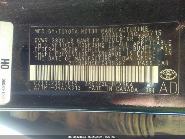 Photo 8 VIN: 2T1BURHE6FC419597 - TOYOTA COROLLA 