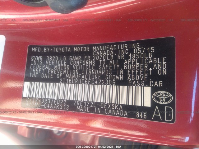 Photo 8 VIN: 2T1BURHE6FC422306 - TOYOTA COROLLA 