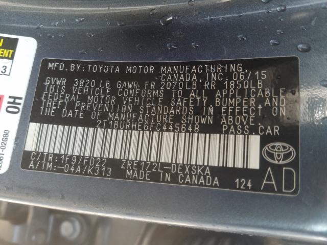 Photo 9 VIN: 2T1BURHE6FC445648 - TOYOTA COROLLA L 