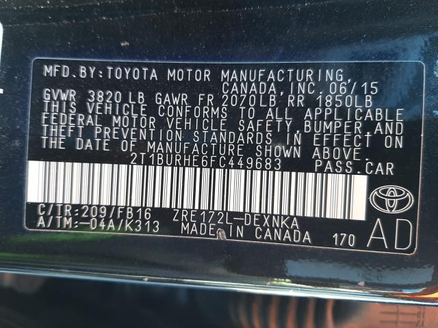 Photo 9 VIN: 2T1BURHE6FC449683 - TOYOTA COROLLA L 