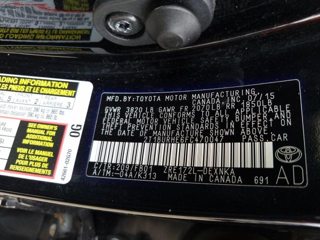 Photo 9 VIN: 2T1BURHE6FC470047 - TOYOTA COROLLA L 