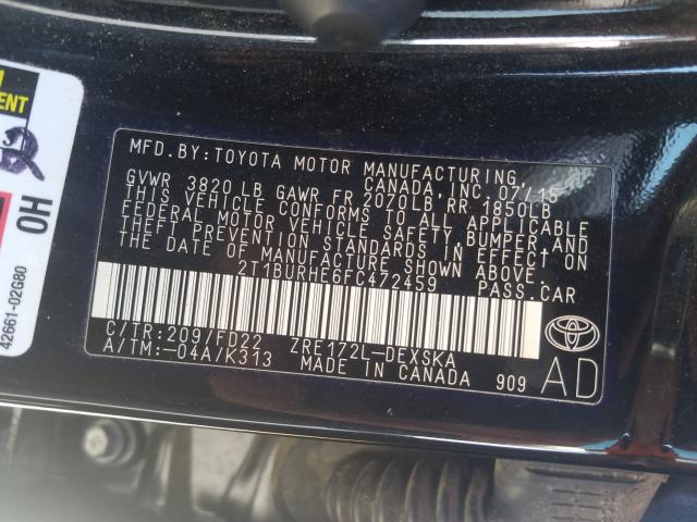 Photo 9 VIN: 2T1BURHE6FC472459 - TOYOTA COROLLA L 