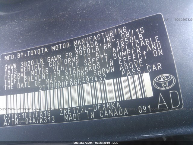 Photo 8 VIN: 2T1BURHE6GC483432 - TOYOTA COROLLA 