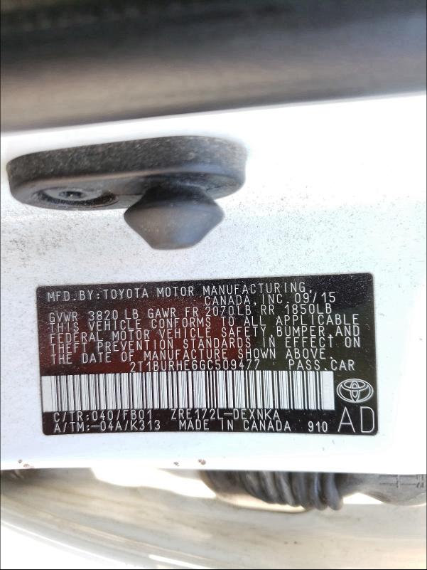 Photo 9 VIN: 2T1BURHE6GC509477 - TOYOTA COROLLA L 