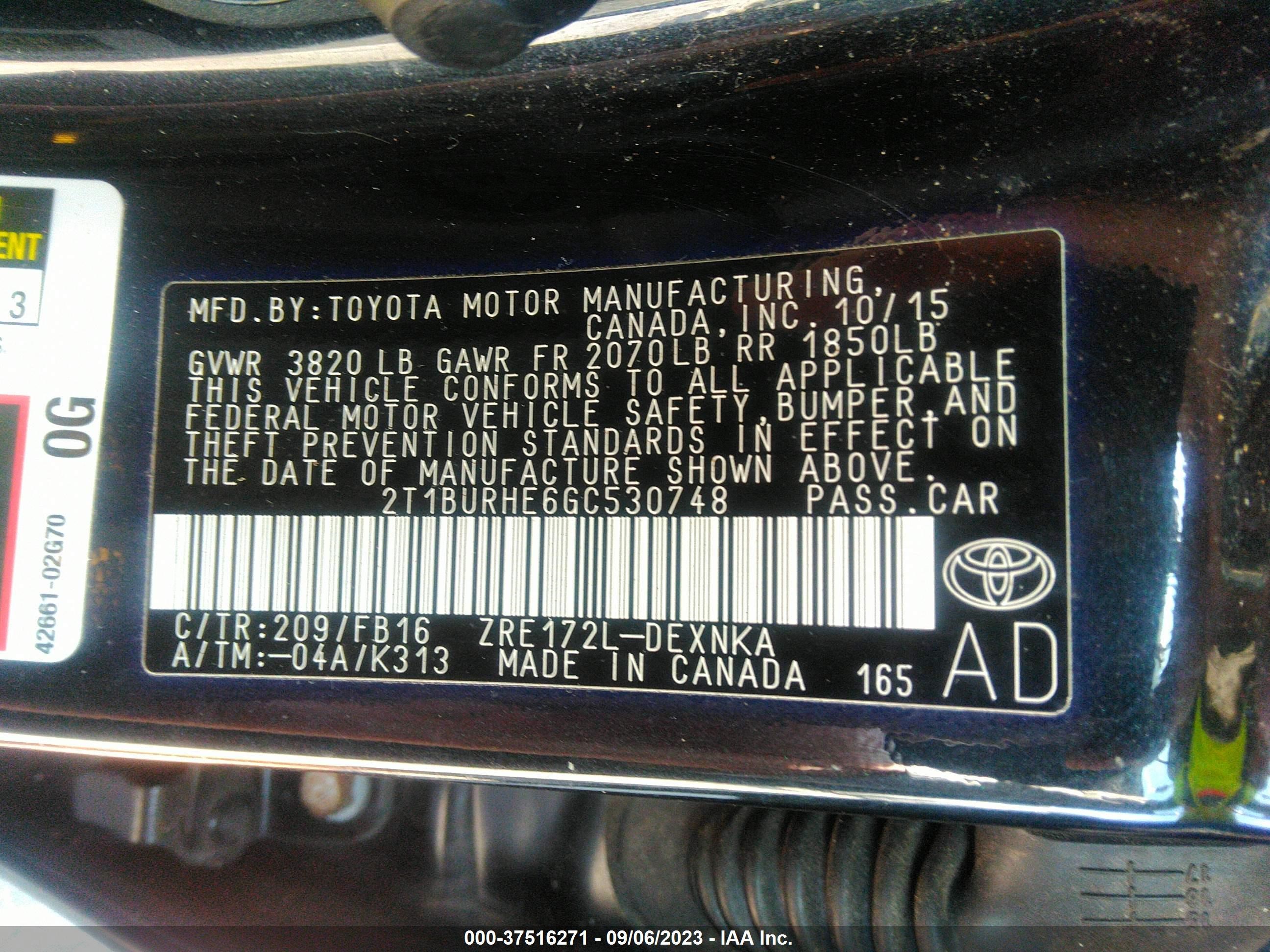 Photo 8 VIN: 2T1BURHE6GC530748 - TOYOTA COROLLA 