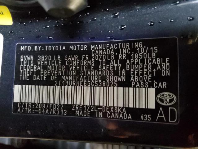 Photo 11 VIN: 2T1BURHE6GC538025 - TOYOTA COROLLA L 