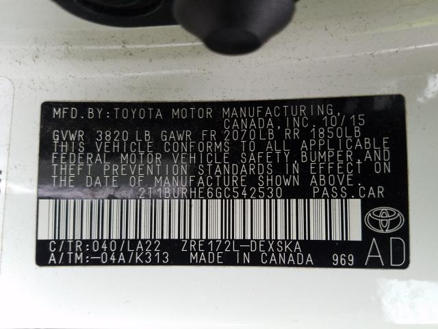 Photo 9 VIN: 2T1BURHE6GC542530 - TOYOTA COROLLA L 