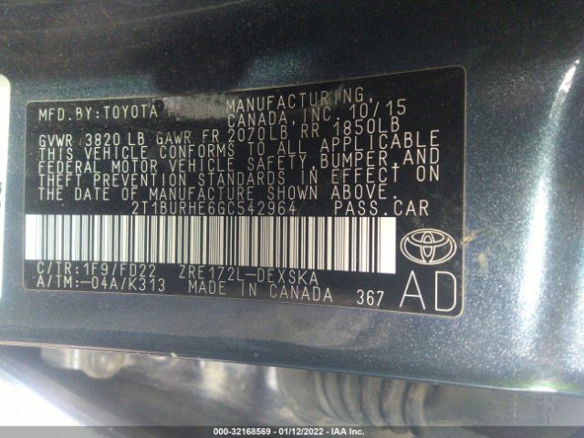 Photo 8 VIN: 2T1BURHE6GC542964 - TOYOTA COROLLA 