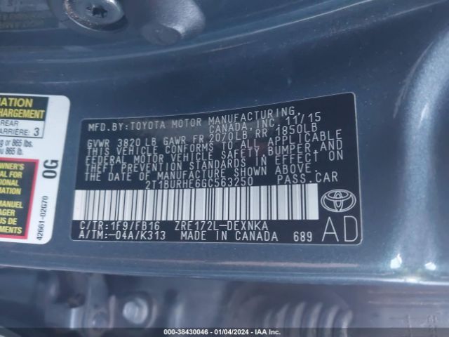 Photo 8 VIN: 2T1BURHE6GC563250 - TOYOTA COROLLA 