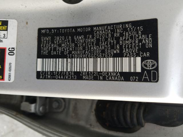 Photo 9 VIN: 2T1BURHE6GC567637 - TOYOTA COROLLA L 