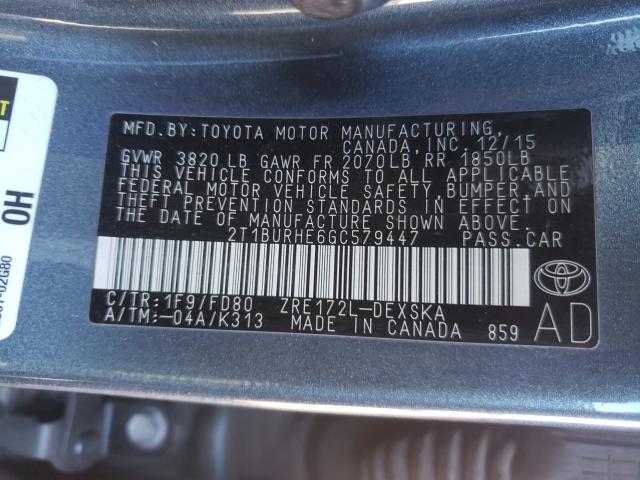 Photo 9 VIN: 2T1BURHE6GC579447 - TOYOTA COROLLA L 