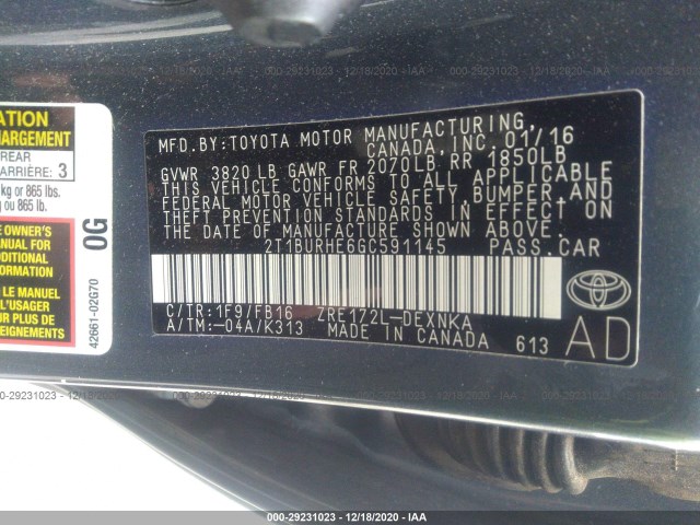 Photo 8 VIN: 2T1BURHE6GC591145 - TOYOTA COROLLA 