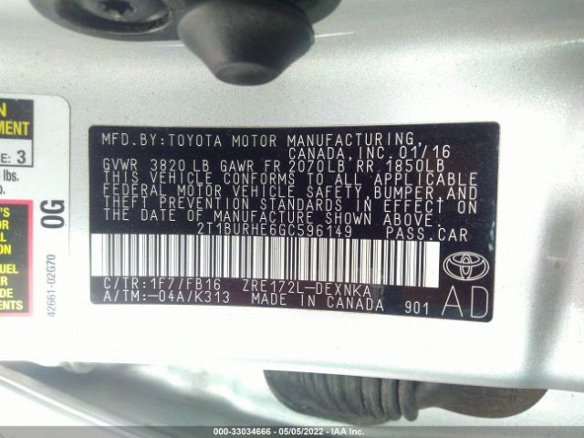 Photo 8 VIN: 2T1BURHE6GC596149 - TOYOTA COROLLA 