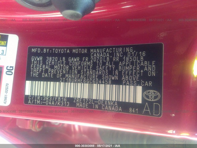 Photo 8 VIN: 2T1BURHE6GC604458 - TOYOTA COROLLA 