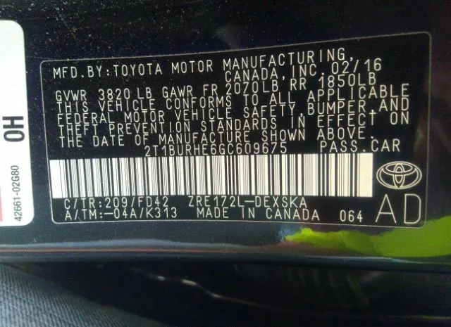 Photo 8 VIN: 2T1BURHE6GC609675 - TOYOTA COROLLA 