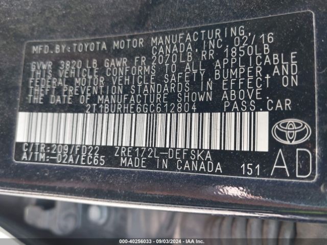 Photo 8 VIN: 2T1BURHE6GC612804 - TOYOTA COROLLA 