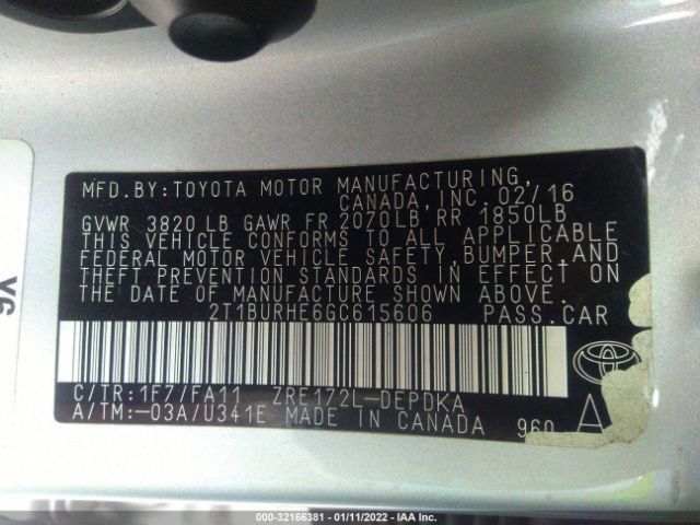 Photo 8 VIN: 2T1BURHE6GC615606 - TOYOTA COROLLA 