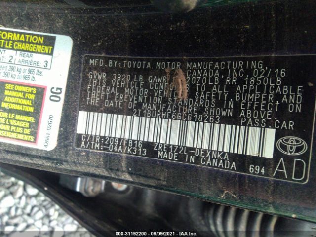 Photo 8 VIN: 2T1BURHE6GC618263 - TOYOTA COROLLA 