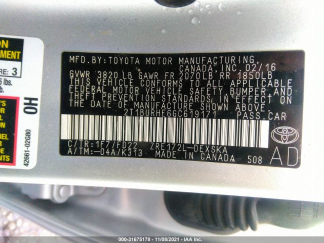 Photo 8 VIN: 2T1BURHE6GC619171 - TOYOTA COROLLA 