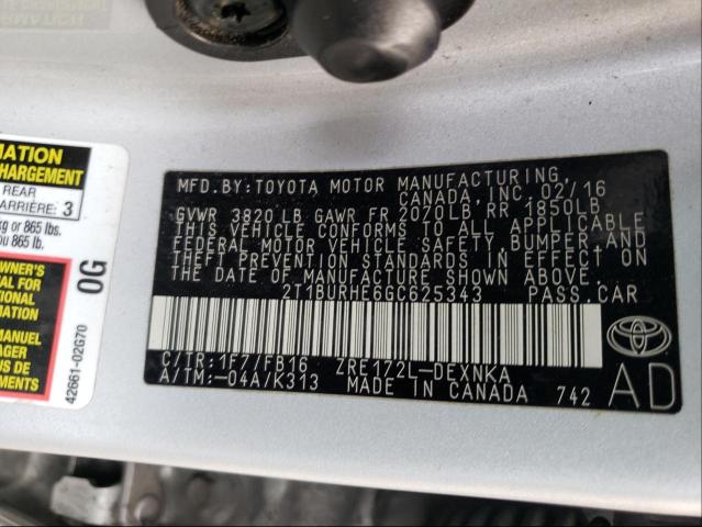 Photo 9 VIN: 2T1BURHE6GC625343 - TOYOTA COROLLA L 