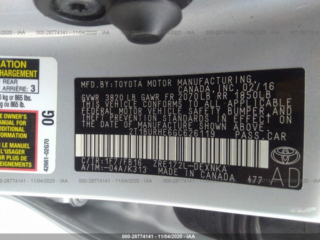 Photo 8 VIN: 2T1BURHE6GC626119 - TOYOTA COROLLA 