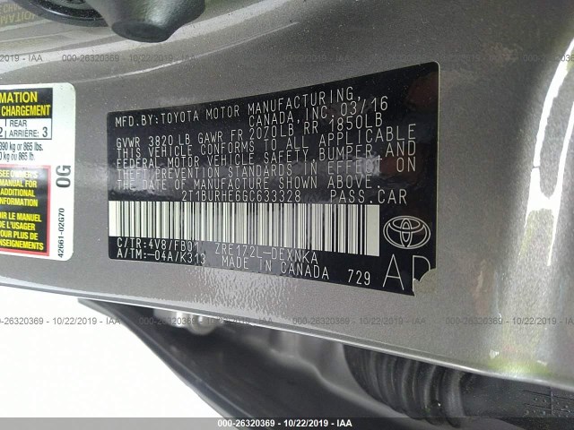 Photo 8 VIN: 2T1BURHE6GC633328 - TOYOTA COROLLA 