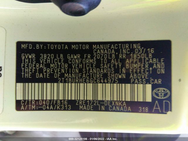 Photo 8 VIN: 2T1BURHE6GC644975 - TOYOTA COROLLA 