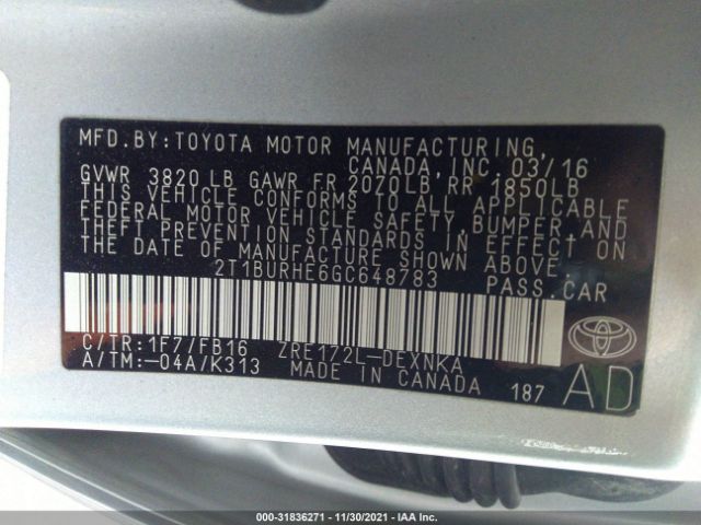 Photo 8 VIN: 2T1BURHE6GC648783 - TOYOTA COROLLA 