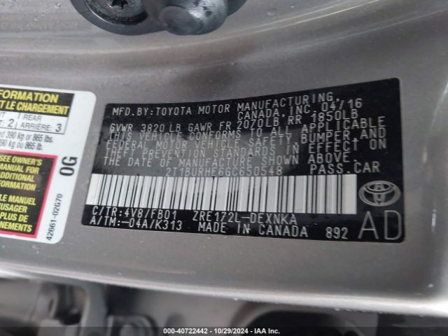 Photo 8 VIN: 2T1BURHE6GC650548 - TOYOTA COROLLA 