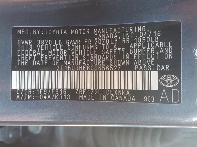 Photo 9 VIN: 2T1BURHE6GC656527 - TOYOTA COROLLA L 